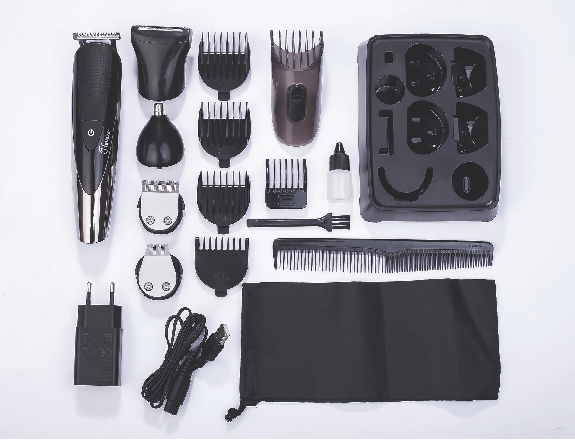 HATTEKER 598 Professional Hair Clipper Rechargeable Electric Razor 5 in 1