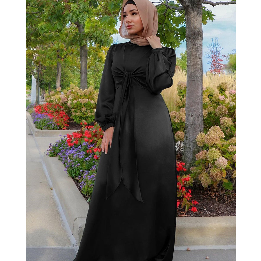 Muslim Women Solid Color Long Sleeve Long Maxi Dress Spring