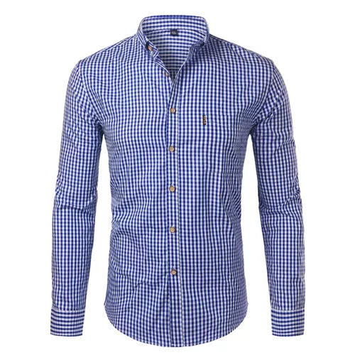 Mens Plaid Cotton Casual Dress Shirts Slim Fit Long Sleeve Button