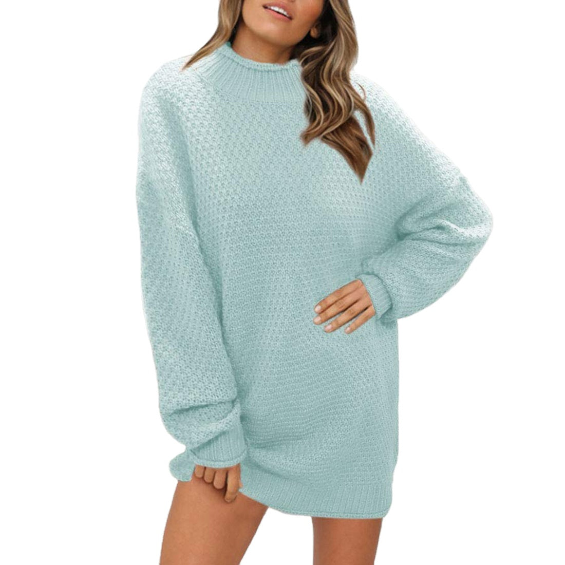 Women Turtleneck Long Sleeve Casual Loose Knit Pocket Dress