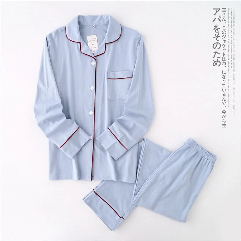 Casual Couple Solid 100% Cotton Pajamas Sets Men Autumn Long-Sleeve Sleepwear