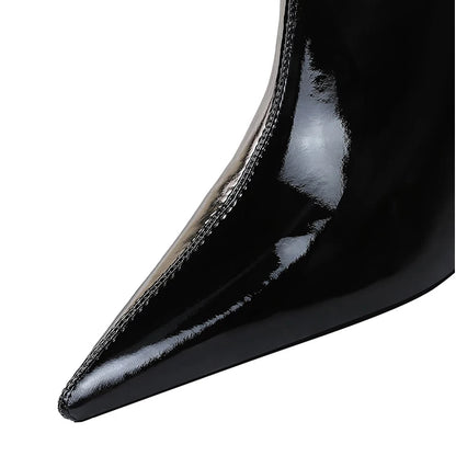 BIGTREE Shoes Patent Leather Mid-Calf Boots Women Sexy High-Heel Leather Boots