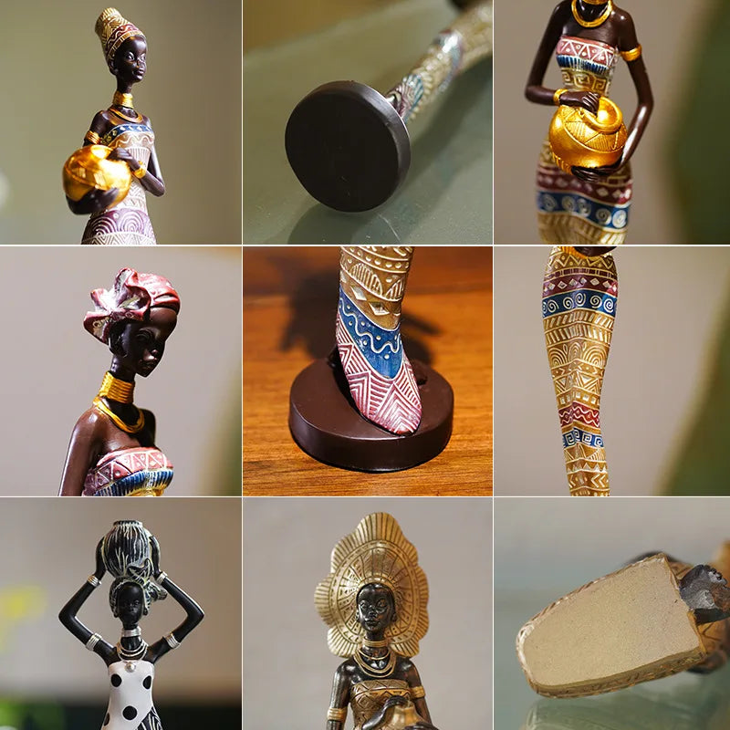 African Woman Figurines for Interior Decoration, Creative Decorative Sculptures