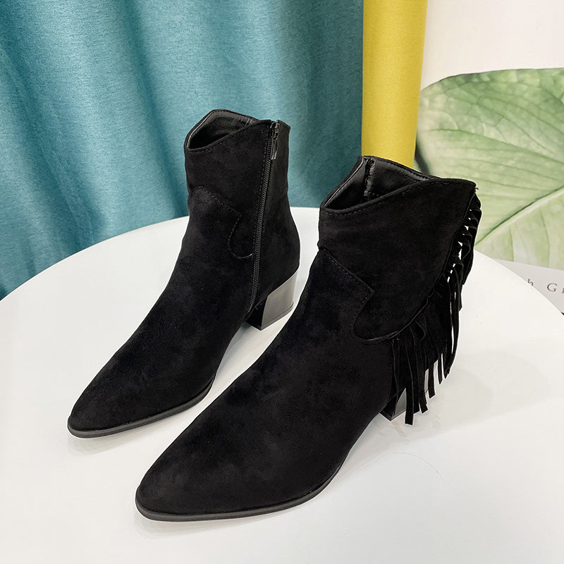 Factory Cheap High Quality Heel Boots Suede Women Ankle Boot Shoes Fringe Boots