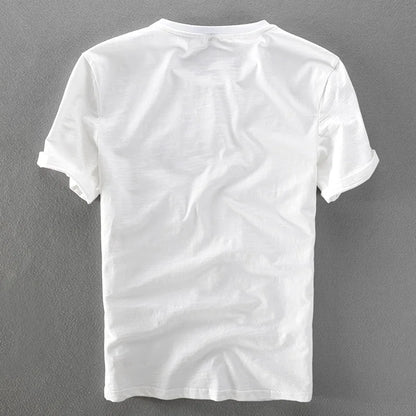 Designer Italy Men's Linen T-Shirt Classic Round Neck Casual White T Shirt