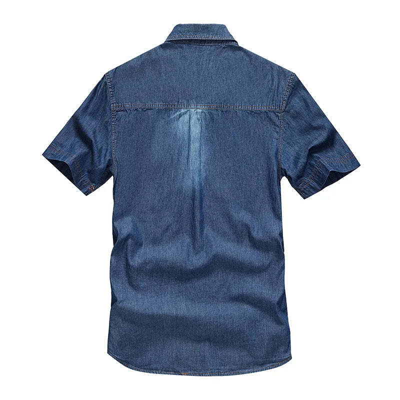 Summer Brand Denim Shirt Men Cotton Short Sleeve Turn-Down Collar Mens Shirts