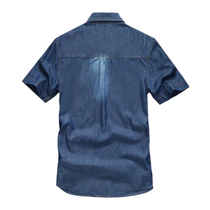 Summer Brand Denim Shirt Men Cotton Short Sleeve Turn-Down Collar Mens Shirts