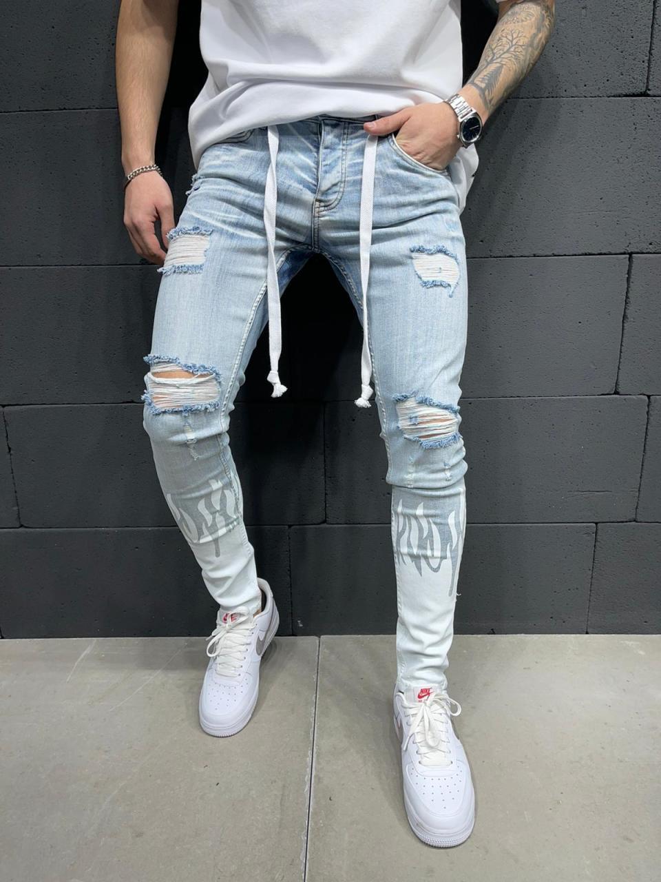 NS033 Hollow Out Print Fashion Fashion 2022 Men Jeans Pants Mens Trousers Pants