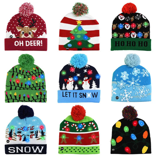 LED Christmas Hat Sweater Knitted Beanie Christmas Light Up Knitted Hat