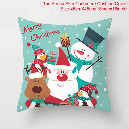 Merry Christma Decorations for Home Reindeer Santa Claus Tree Cushion Cover