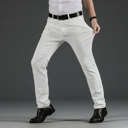 New Men Stretch Skinny Jeans Fashion Casual Slim Fit Denim Trousers white pants