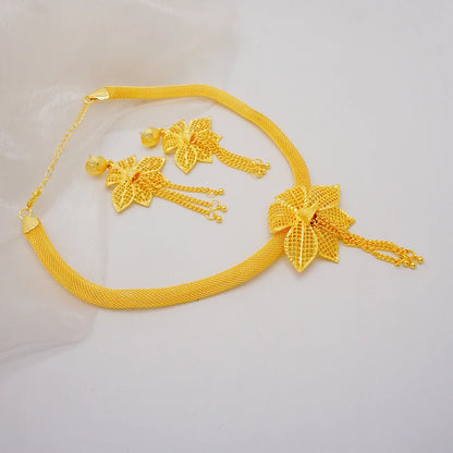 Ethiopian Dubai Gold Color Jewelery Sets for Women Girl Bridal Tassel Flower