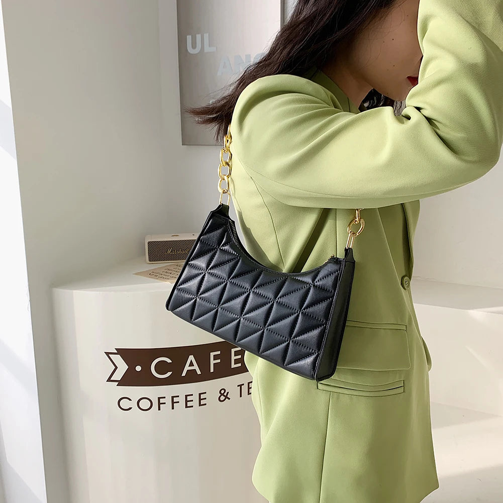 PU Leather Ladies Underarm Bags Fashion Chain Small Handbags Lady Casual Solid