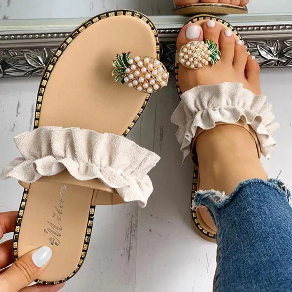 Ladies Sandals Summer New Casual Slipper Women PearlFlat Bohemian Style