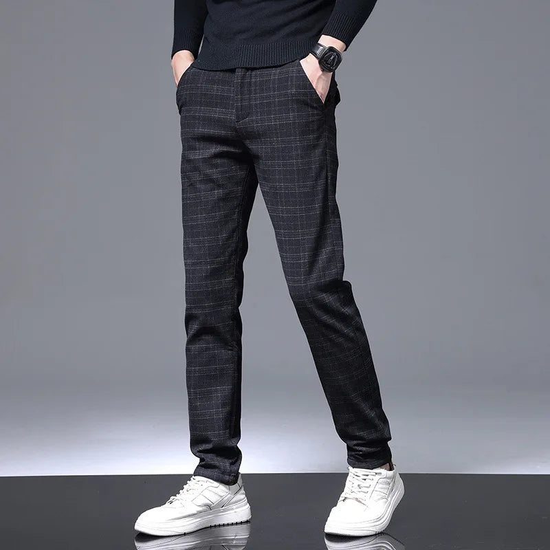 Spring Pants Men Stretch Slim Fit Elastic Waist Business Classic Korean Cargo