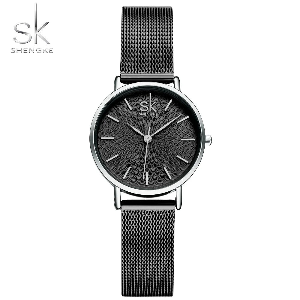 SK Super Slim Sliver Mesh Stainless Steel Watches Women Top