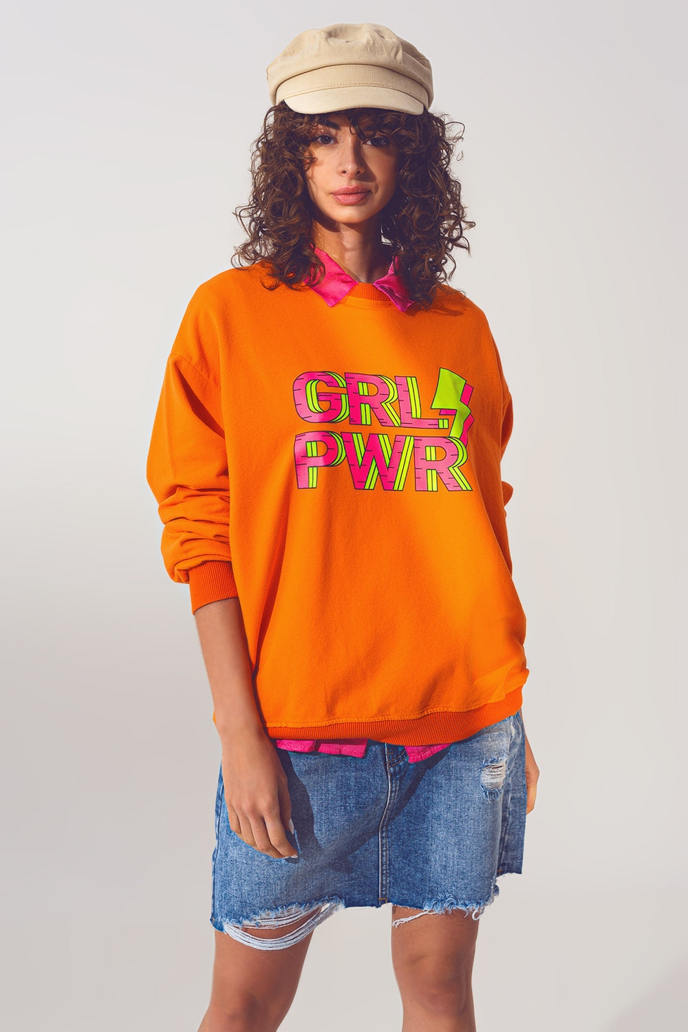 GRL PWR Text Sweatshirt in Orange