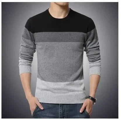 O Neck Striped Slim Fit Knittwear Long Sleeved Sweater Pullover