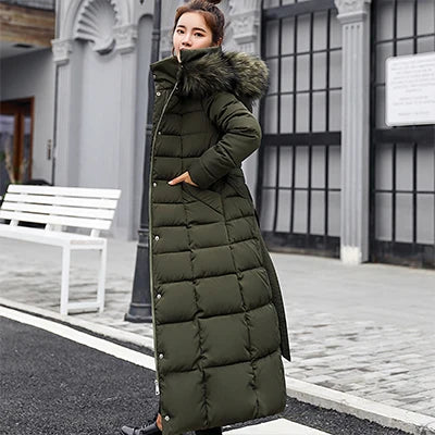 Isiksus Padded Winter 3XL Size Long Quilted Black Hooded Fur Coat Jacket