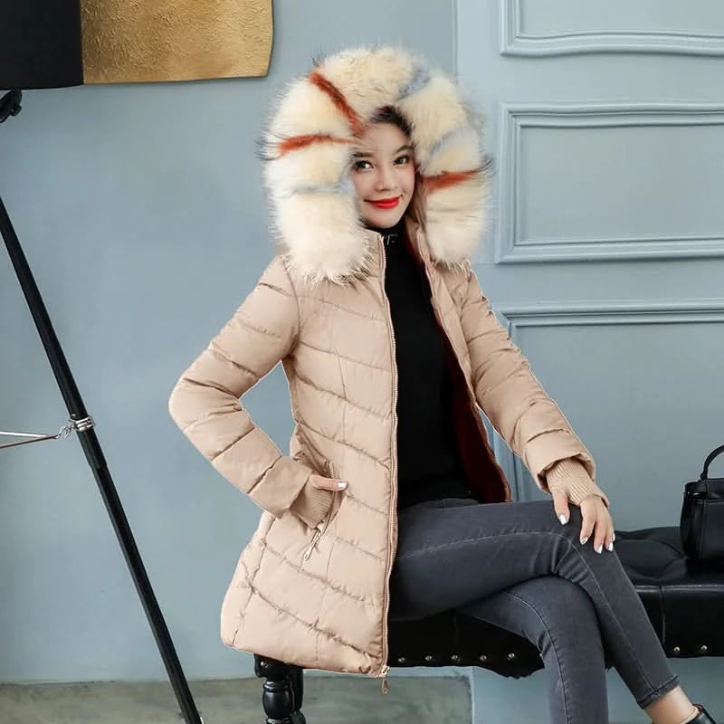 Women's Down Jacket Winter Hooded Thick Cotton Padded Long Coat