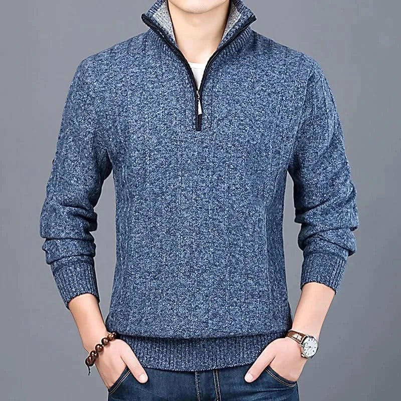 New Winter Men's Sweater Casual Pullover Stand Collar Knitted Half Zip Sweater