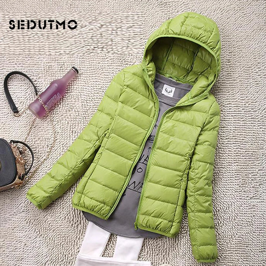 SEDUTMO Winter Womens Jackets Short Ultra Light Duck Down Coat Hooded Puffer