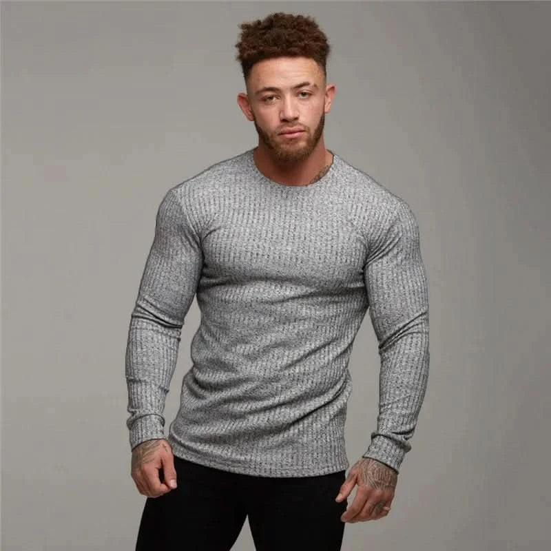 Men's T-Shirt Sweater O-Neck Slim Fit Knittwear Mens Long Sleeve Pullovers