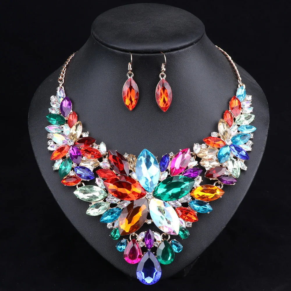 Fashion Crystal Jewelry Sets Bridal Necklace Earrings Sets Wedding Party