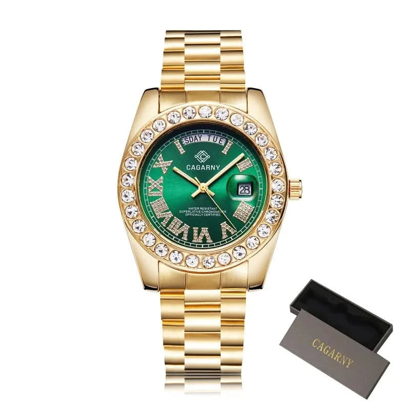 Luxury Crystal Diamond Gold Watch Men Quartz Stainless Steel Men Watches