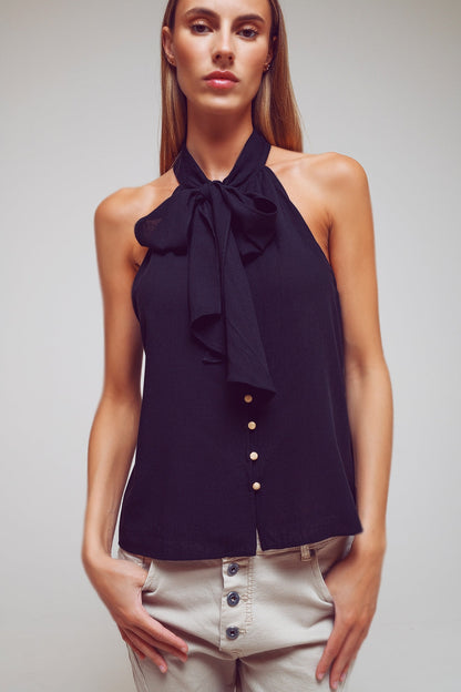 Halter Top With Tie Neck in Black