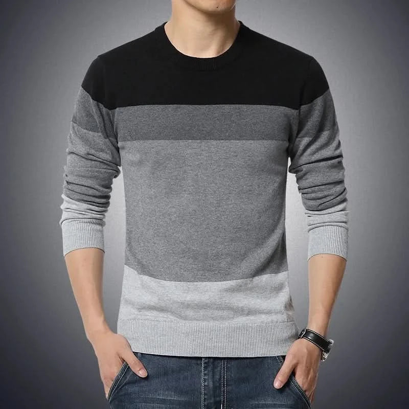 M-4xl 2024 Winter Casual Men's Sweater O-Neck Striped Knittwear Pullovers