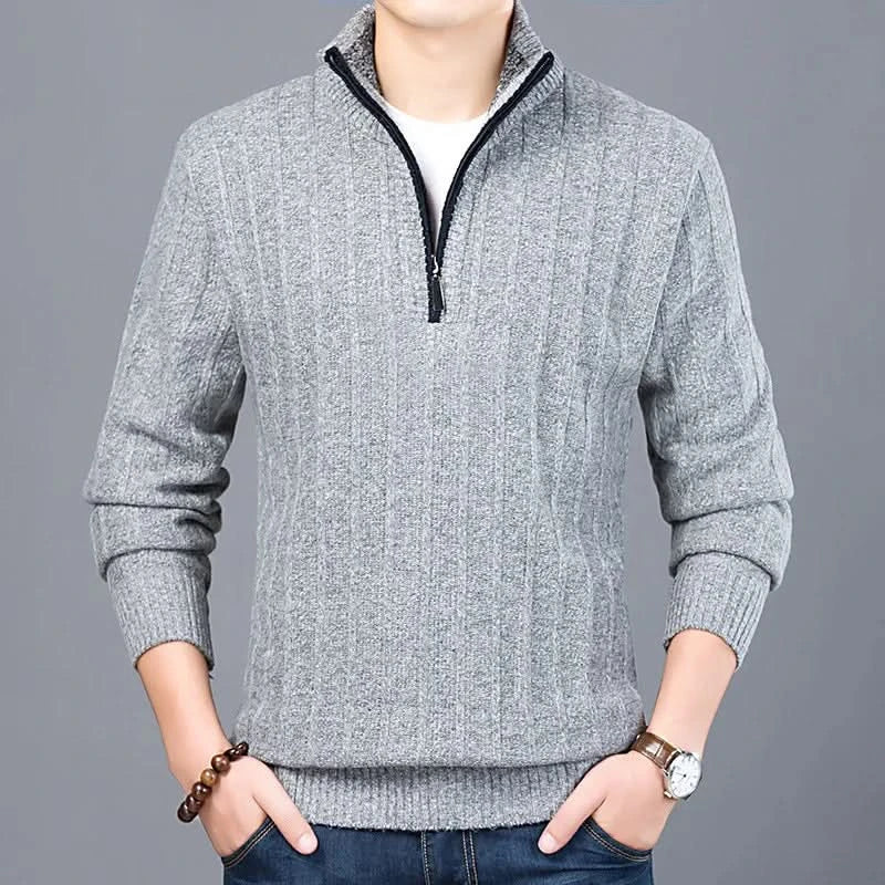 New Winter Men's Sweater Casual Pullover Stand Collar Knitted Half Zip Sweater