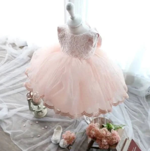 Elegant Girl Dress Fashion Pink Lace Big Bow Party Princess Wedding Dresses