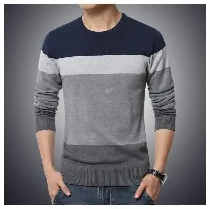 O Neck Striped Slim Fit Knittwear Long Sleeved Sweater Pullover