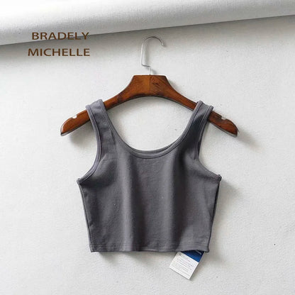 BRADELY MICHELLE Sexy Women Summer Crop Tops Sleeveless U Collar Knitted Bar