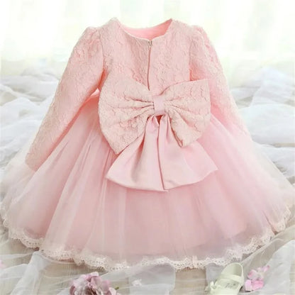 Elegant Girl Dress Fashion Pink Lace Big Bow Party Princess Wedding Dresses