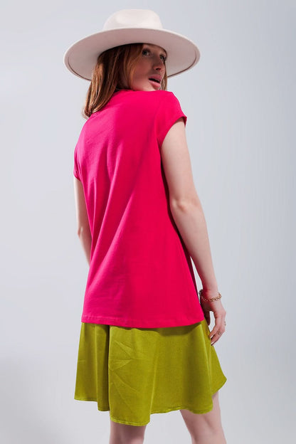 Summer Vibes Print T Shirt in Fuchsia