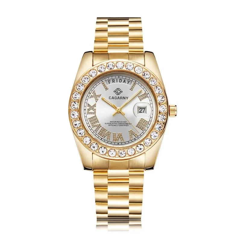 Luxury Crystal Diamond Gold Watch Men Quartz Stainless Steel Men Watches