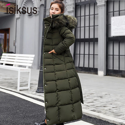 Isiksus Padded Winter 3XL Size Long Quilted Black Hooded Fur Coat Jacket