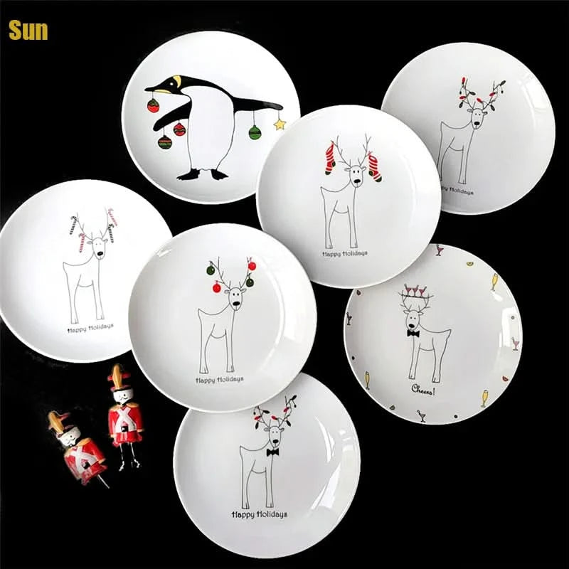 Ceramic Christmas Plate Household Reindeer Dessert Children's Meal Small Cute