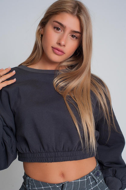 Oversized Cropped Sweatshirt in Dark Grey