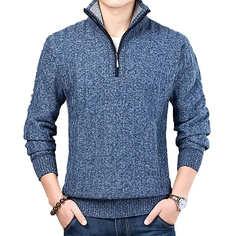 New Winter Men's Sweater Casual Pullover Stand Collar Knitted Half Zip Sweater