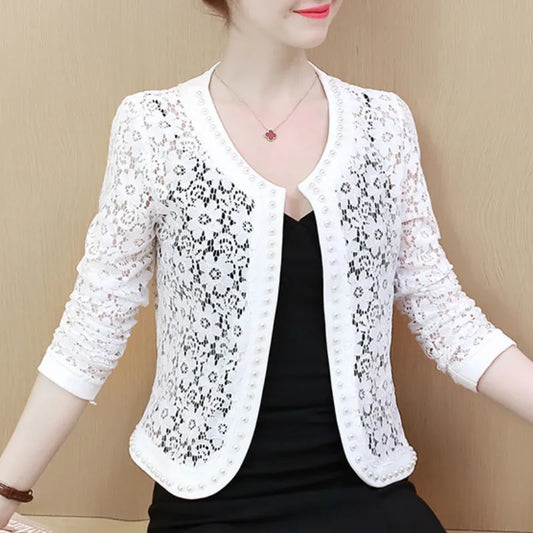 Women Jacket Long Sleeve Black Hollow Lace Jacket Women Fashion Women's Jackets