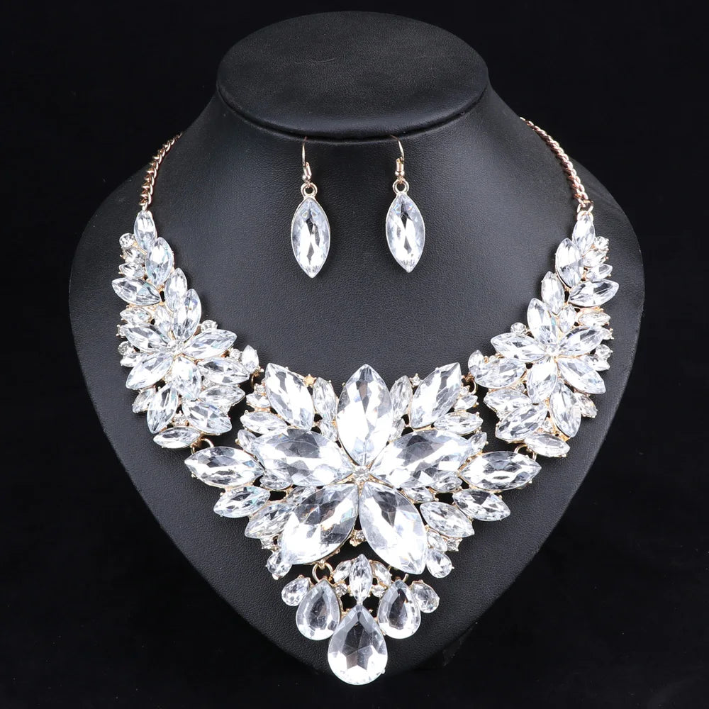 Fashion Crystal Jewelry Sets Bridal Necklace Earrings Sets Wedding Party