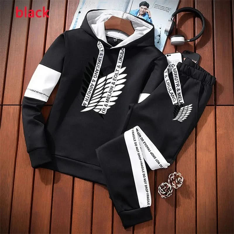 Casual Men Clothes Streetwear 2 Pieces Set Printed Tracksuit Mens Pullover