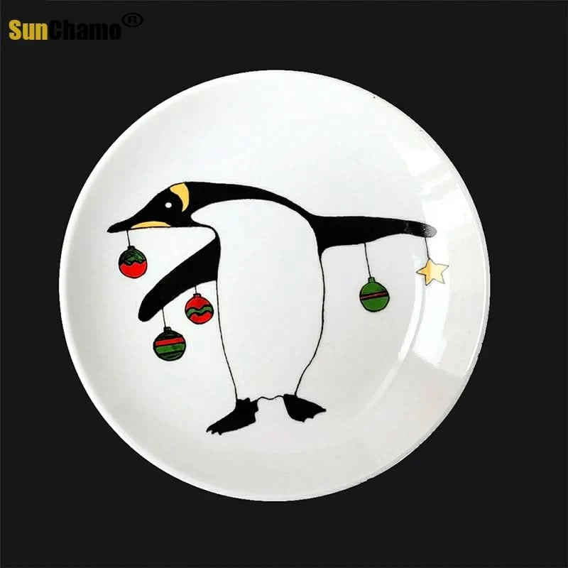 Ceramic Christmas Plate Household Reindeer Dessert Children's Meal Small Cute