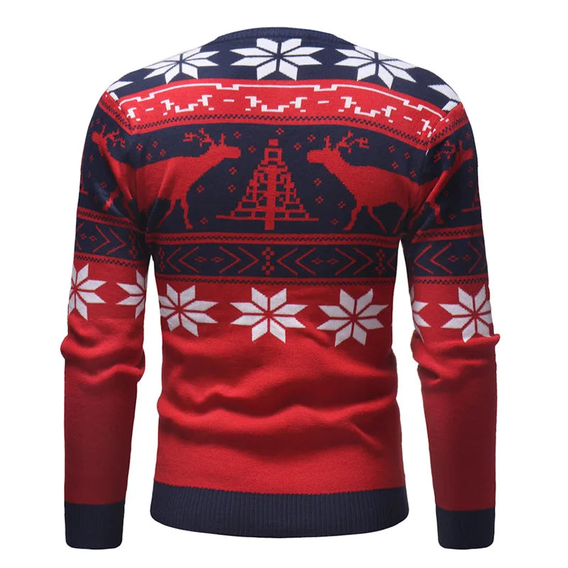 LetsKeep New Ugly Christmas Sweater Men Deer Printed Mens Pullover