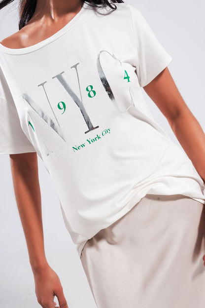 T Shirt With New York City Slogan in White