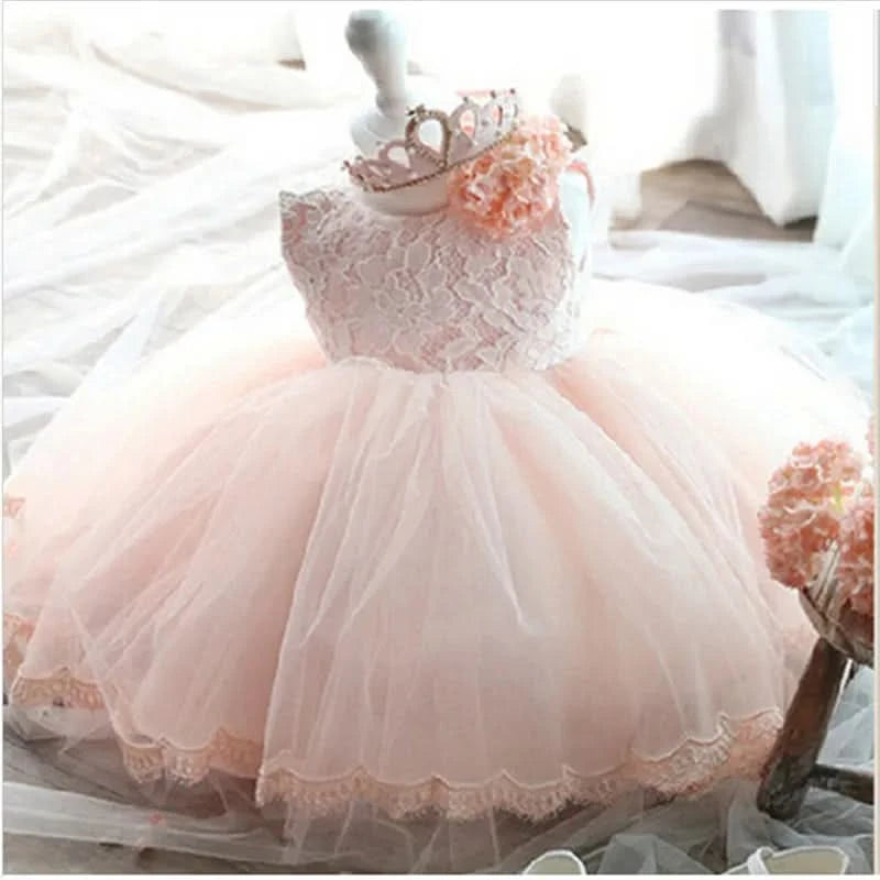 Elegant Girl Dress Fashion Pink Lace Big Bow Party Princess Wedding Dresses