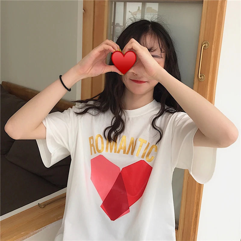 T-Shirts Women Printed Korean Style All-Match Trendy Simple Womens